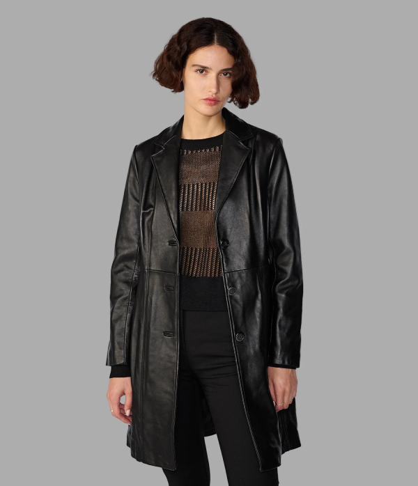 Nora Button Down Leather Trench Coat