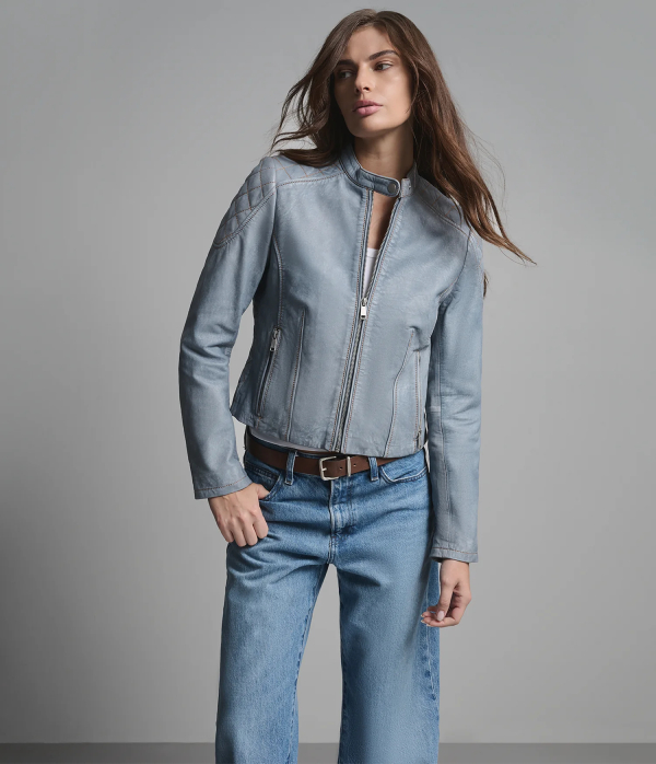 Lola Leather Denim Moto Jacket