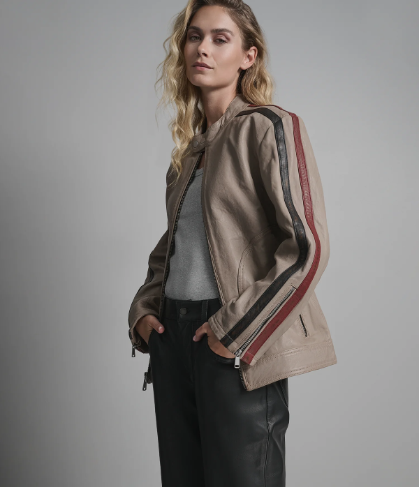 Nova Striped Letterman Leather Racer Jacket