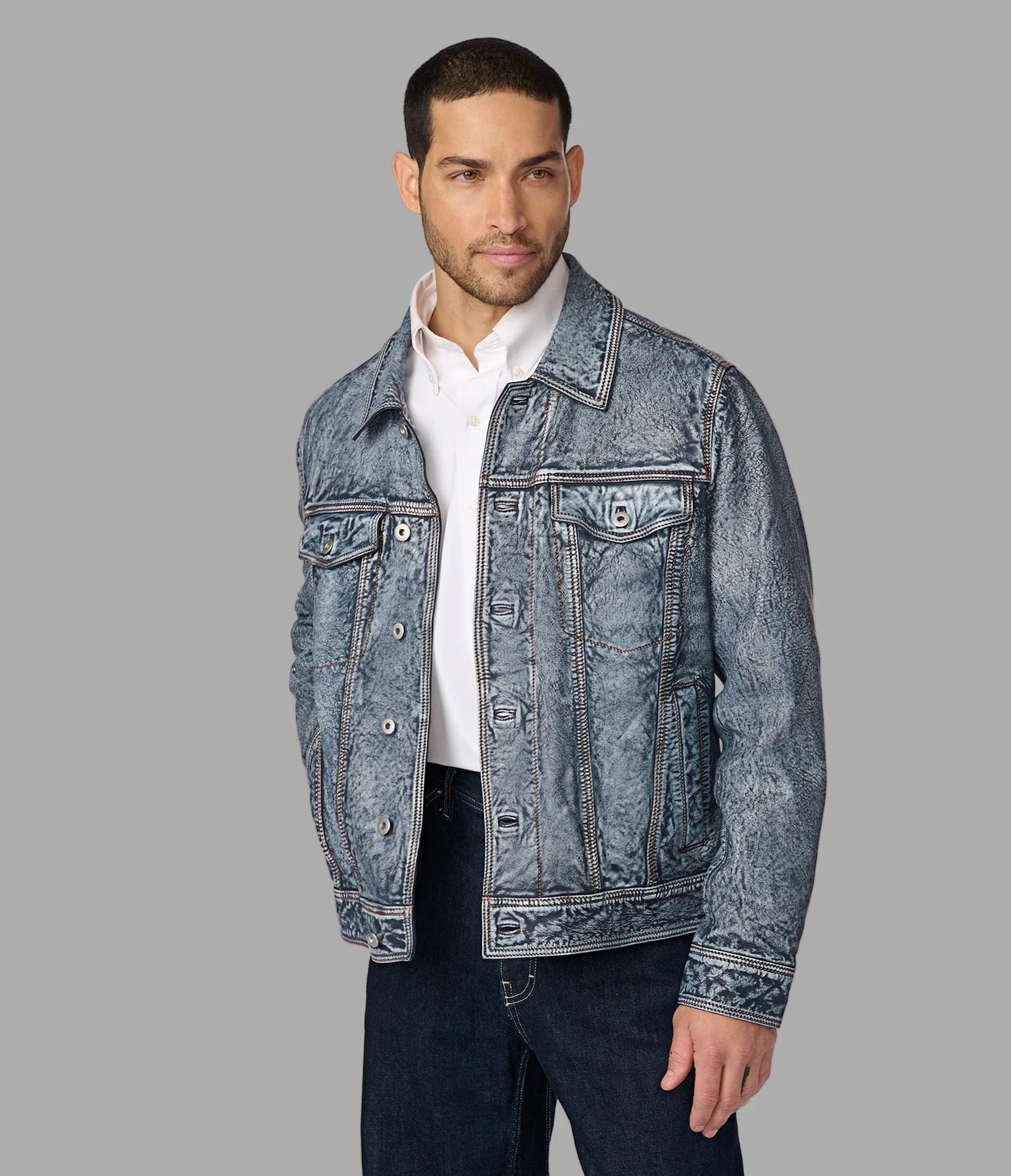 Chase Leather Denim Jacket light blue