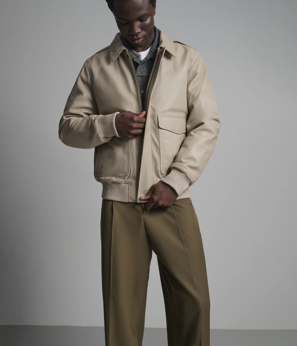 Chris Leather Collared Bomber Jacket