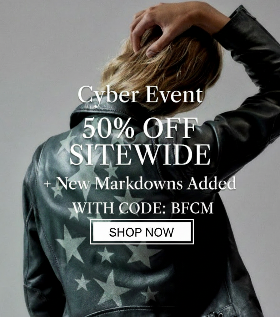 an image of a woman in a leather jacket with a star pattern on it