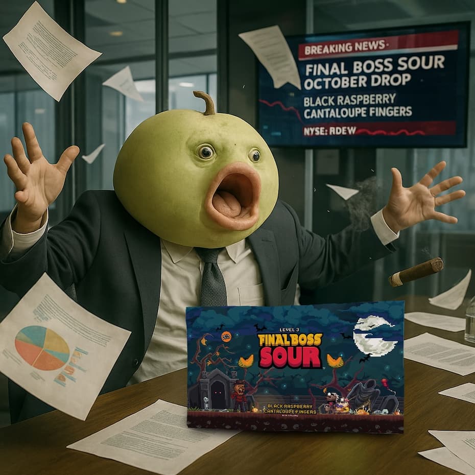 Cantaloupe in business suit tosses papers in air