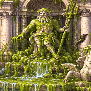 La Fontana Gooberino — animated fountain with slime cascading down the Poseidon statue
