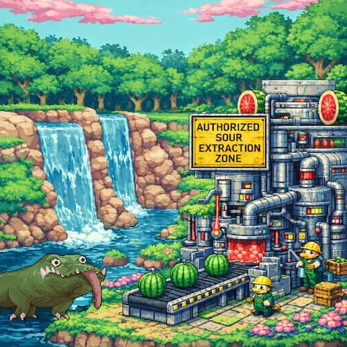 A sour extraction factory set amongst the lush scenery of Watermelonia