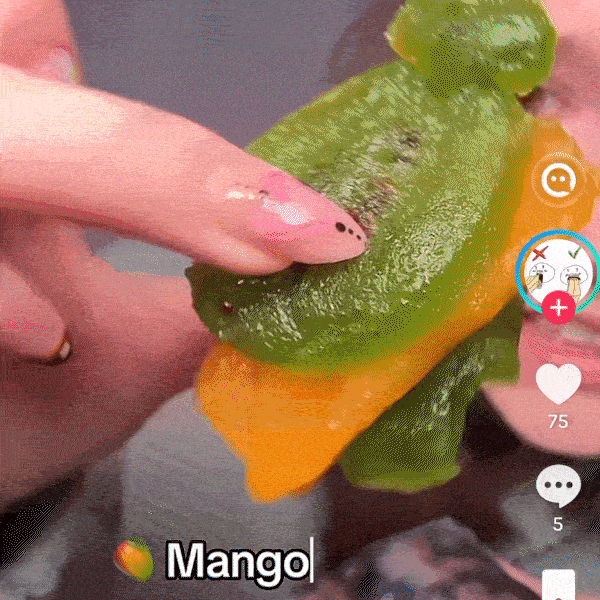 Level 4 Mango and Level 4 Kiwi fruit pieces stacked into a sour sandwich on a deli counter in Gooberland