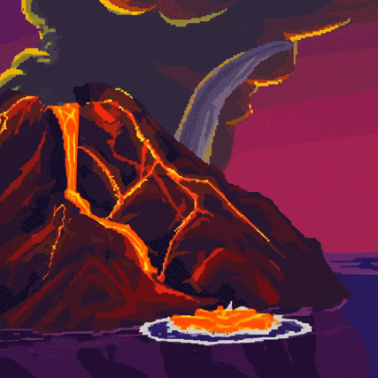 Volcanic lagoon in the Zing of Fire with steam rising from lava-heated waters — Bumpy's enclosed territory