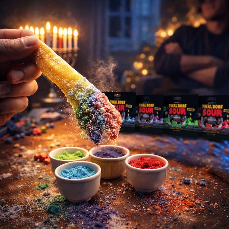 Mango Dipper dripping in four different sour powders