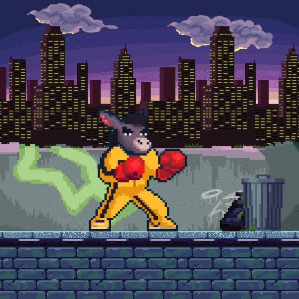 Brayden the kickboxing donkey miniboss — animated GIF