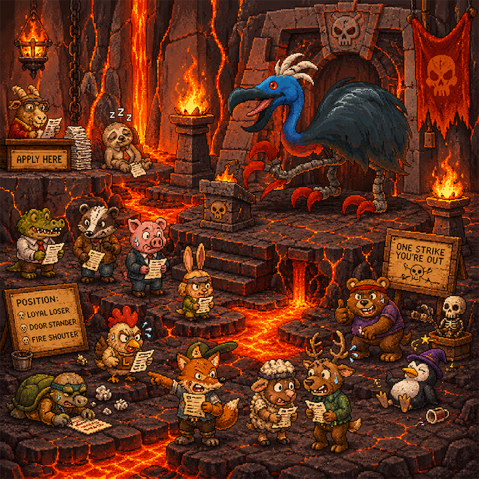 Magmara recruiting loyal losers at the Temple of Flames