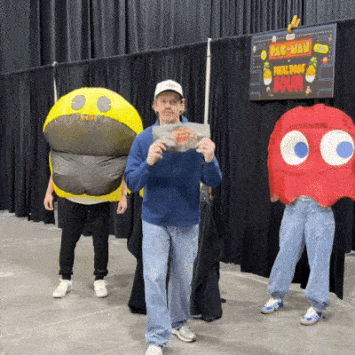 Players compete in challenges dressed as PAC-MAN