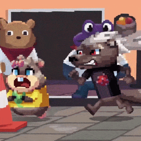 16-bit pixel art: Hank the Honeybadger and Quinnie the Quokka sprinting through a cobblestone plaza as Reddrick, a hulking bull miniboss, charges after them with lowered horns