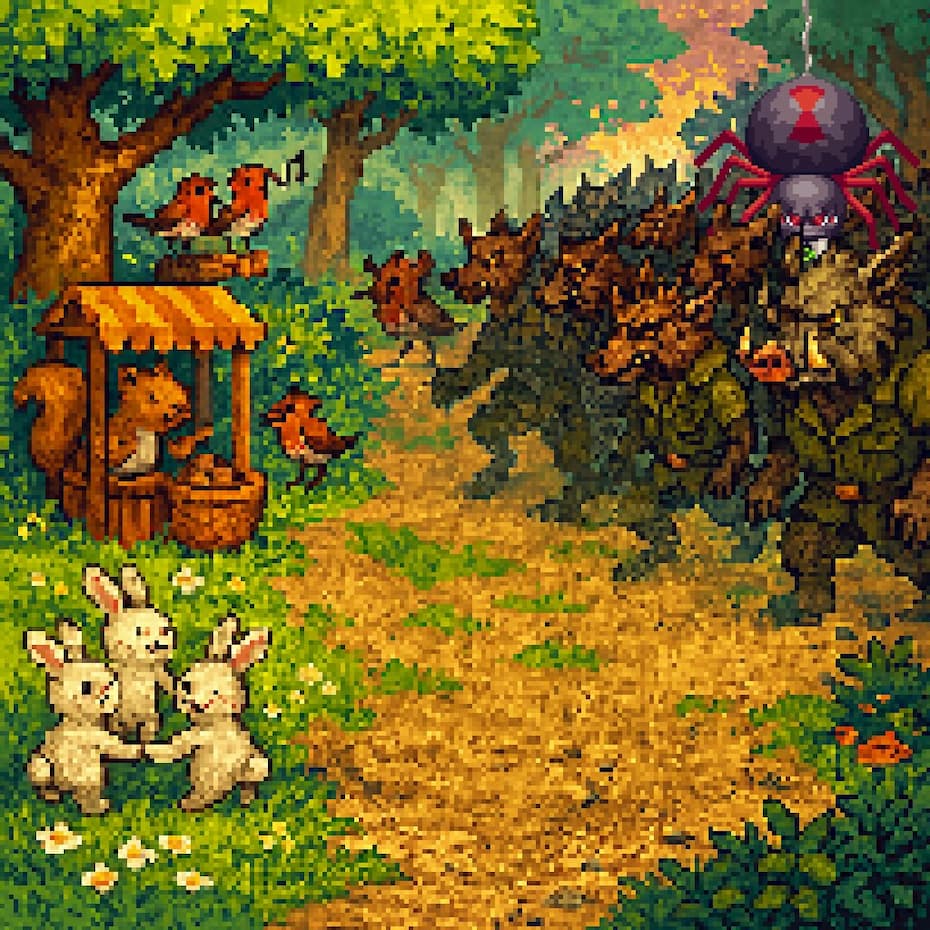 Arachnothorn advancing on unsuspecting happy critters