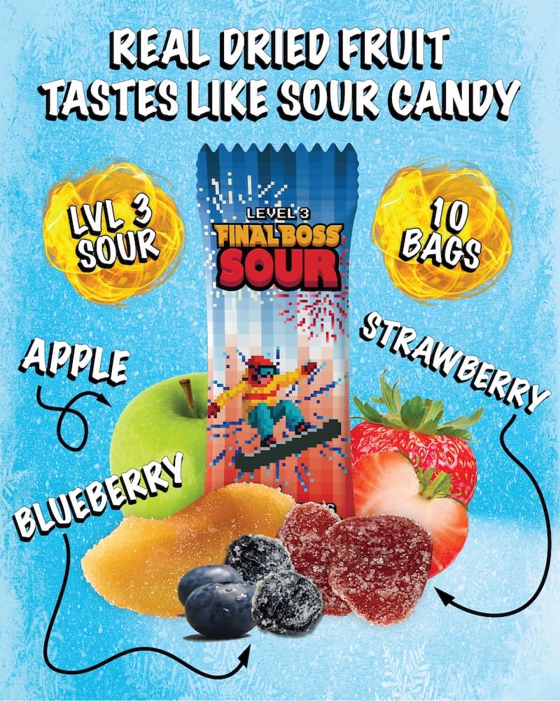 Jake Canter Big Air Bomb Pop bag with blueberries, apple and strawberry