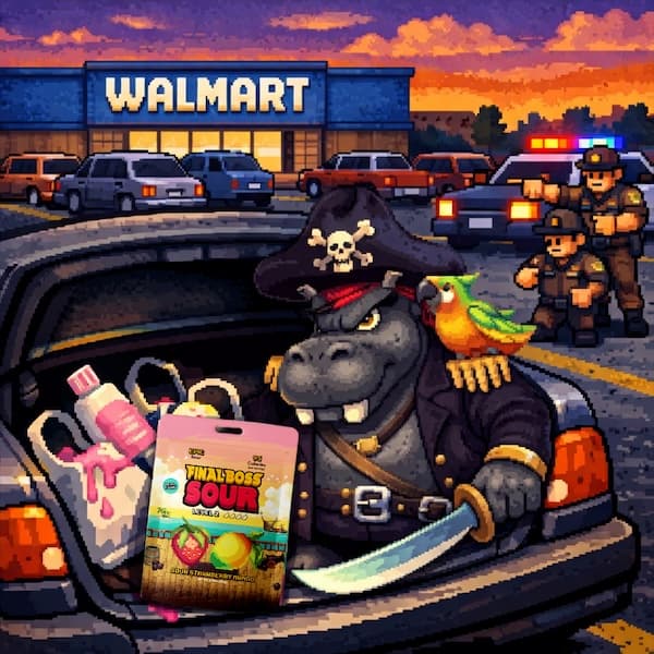 Brumblebutt stowing away in a car trunk outside Walmart