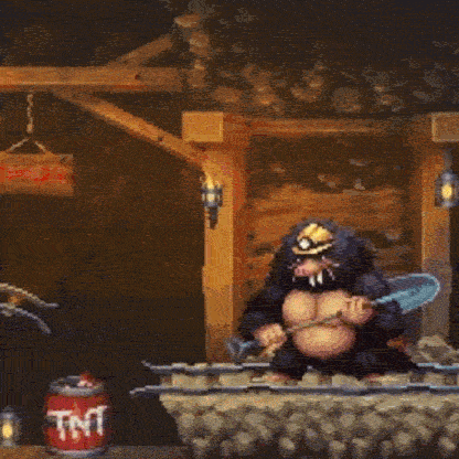 Moo the mole miniboss getting TNT blown up in his face in the ShardShaft Mines