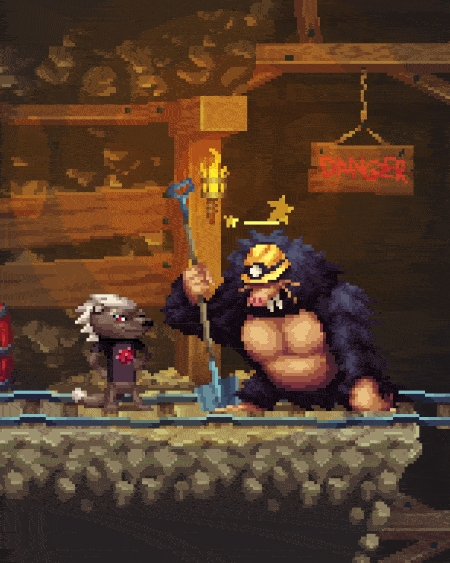 Moo the mole miniboss, animated pixel art, walking