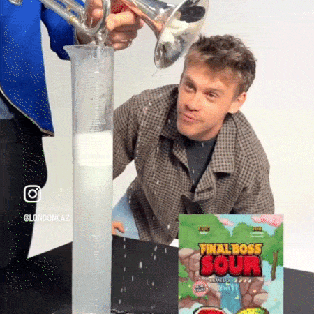 Still frame from the Final Boss Sour spit valve taste test commercial