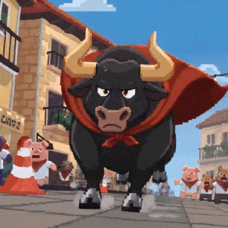 Reddrick, the burgundy-triggered bull miniboss of the Cramplona Run