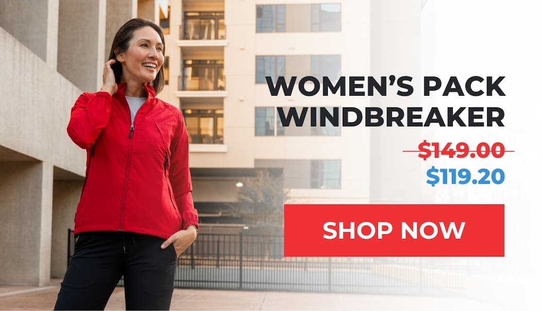 April Showers 20% off men's and women's Pack Windbreakers through Monday, April 20th