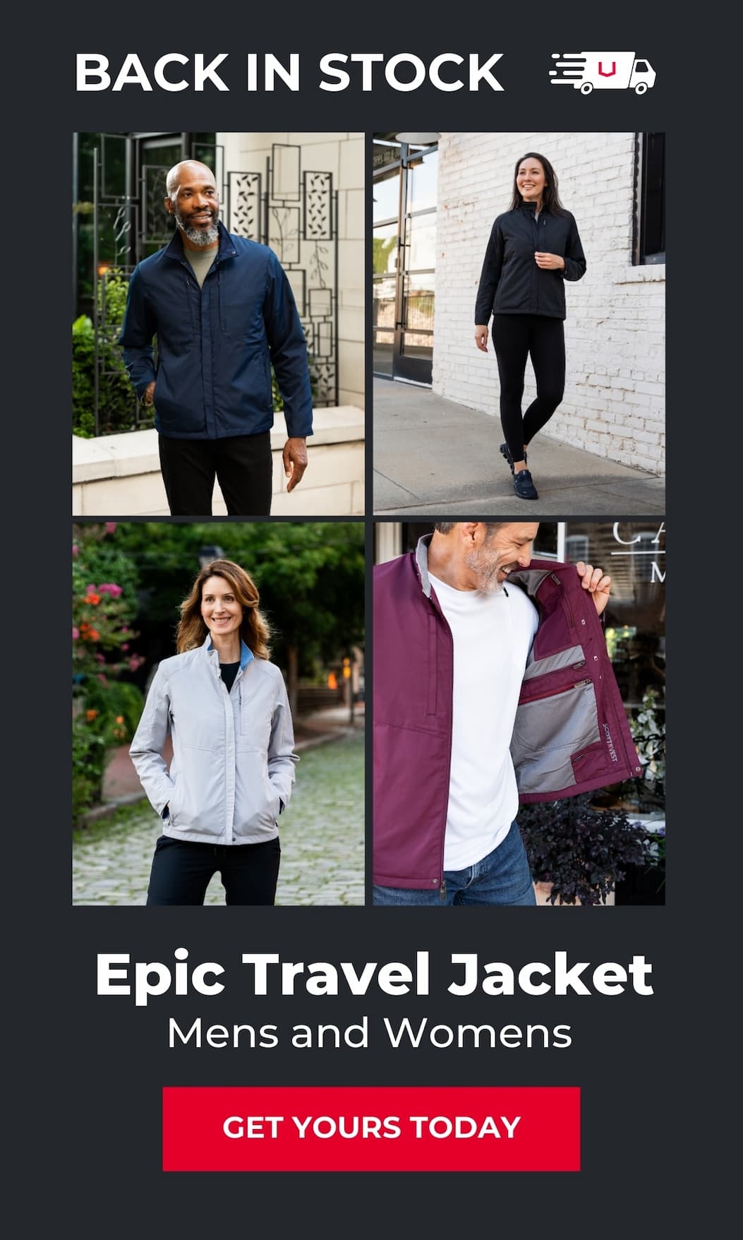 The Epic Travel Jacket for Men and Women is back in stock
