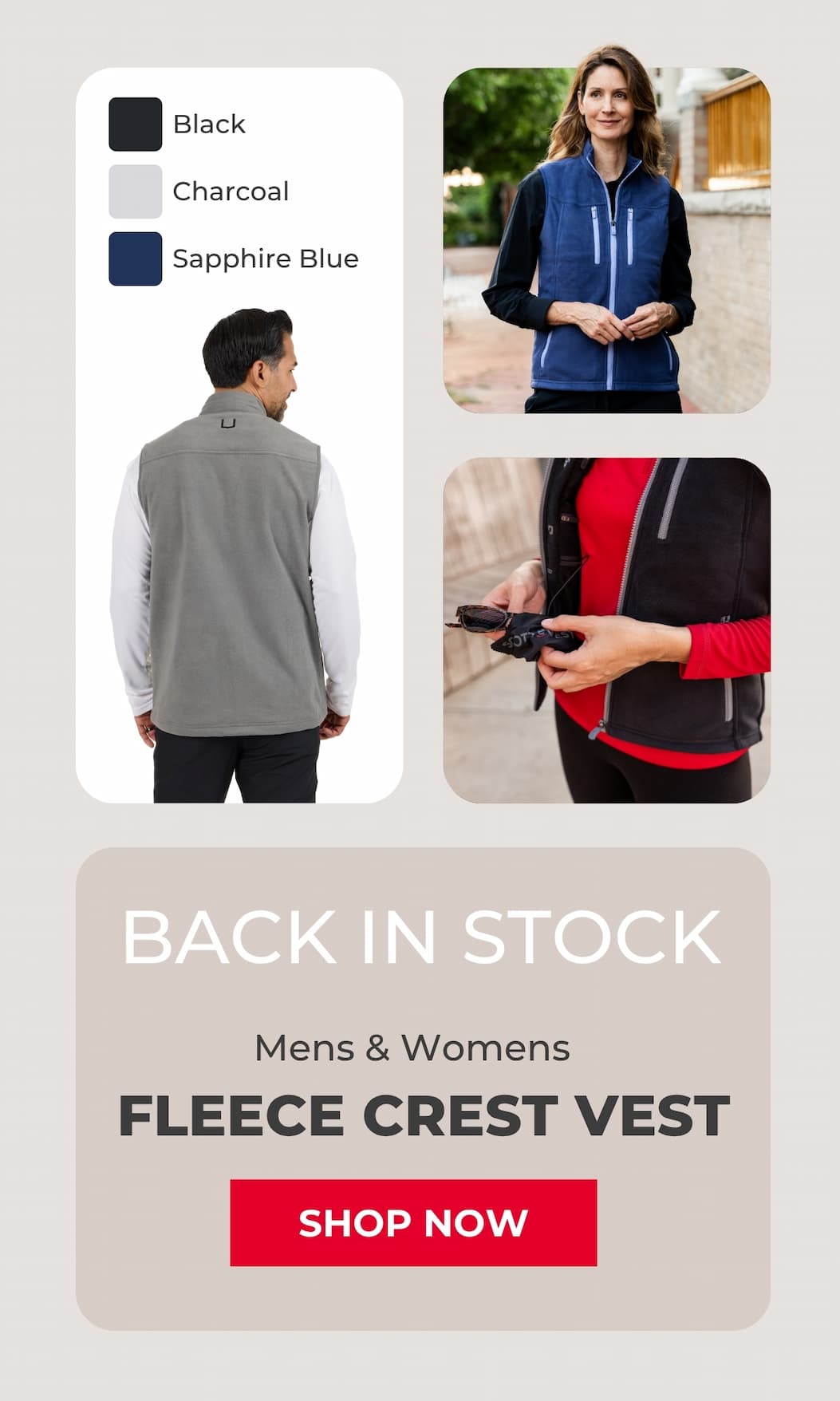 Fleece Crest Vests for Men and Women are Back in Stock