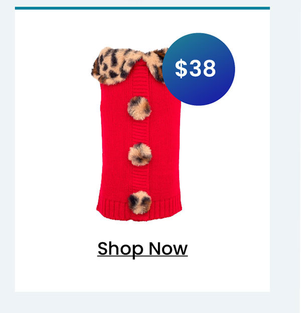 Worthy Dog Leopard Collar Cardigan Dog Sweater - Red