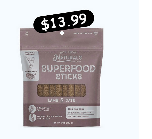 Dog Treat Naturals Superfood Sticks Dog Treats - Lamb & Date