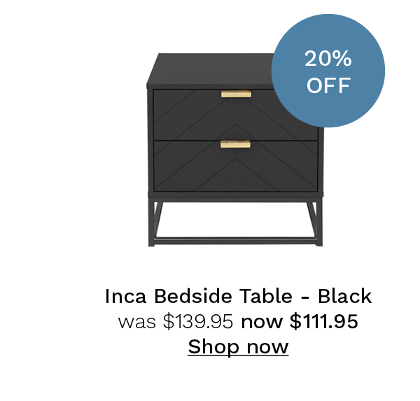 Inca Bedside Table - Black. 20% OFF