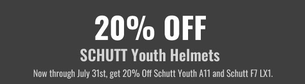 20% OFF Schutt Youth Helmets - F7 LX1 and Vengeance A11