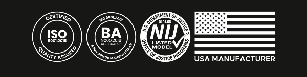 ISO, BA, NIJ certifications and USA manufacturer icons
