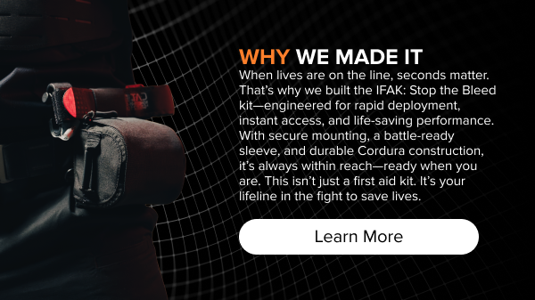 IFAK Mini pouch mounted on belt – tactical medical kit for rapid hemorrhage response.