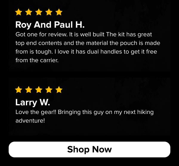 User testimonials highlighting quality, reliability, and outdoor readiness of the IFAK Mini.