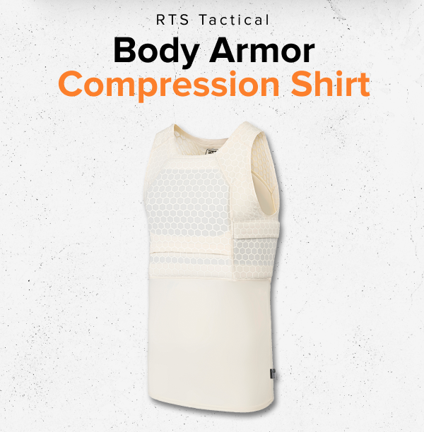 RTS Tactical Body Armor Compression Shirt — discreet ballistic protection in a breathable, flexible design.