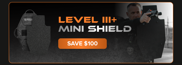 RTS Tactical Level III+ Mini Shield – Law enforcement officer aiming with the shield deployed. Save $100.