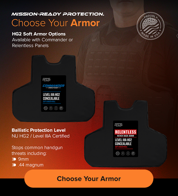 Commander and Relentless HG2 soft armor panels showing NIJ Level IIIA handgun protection options made in the USA