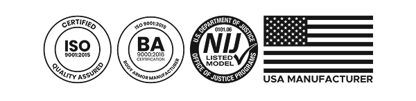 Certification badges and USA manufacturer graphic