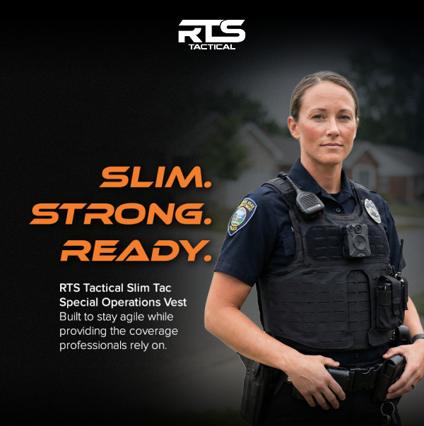 Law enforcement officer wearing RTS Tactical Slim Tac Special Operations Vest designed for low-profile comfort and mobility