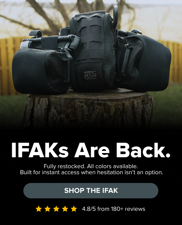 RTS Tactical Rapid Deploy IFAK tactical medical kit with rapid single-hand deployment, back in stock