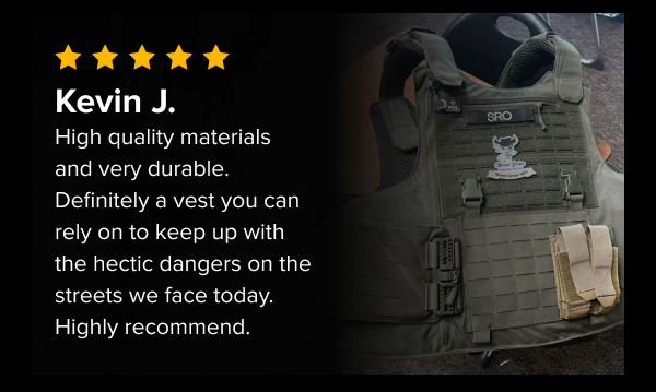 Customer review from Kevin J. – durable green RICO vest with MOLLE setup and SRO patch