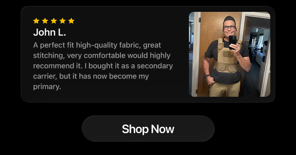 Customer Review: John L. wearing RTS Tactical carrier — praises comfort, stitching, and quality