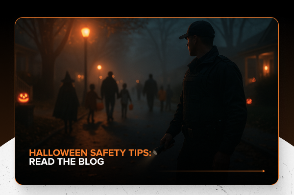 Police officer watching over a quiet Halloween night. Read RTS Tactical's Halloween safety tips to stay alert and protected.