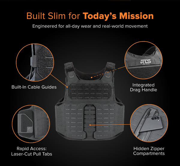 Slim Tac Vest features: sleek modern design and body-hugging fit for mobility