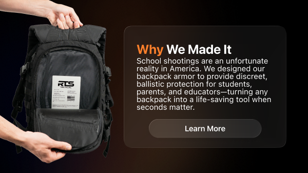 RTS Tactical ballistic plate inserted in backpack for discreet protection