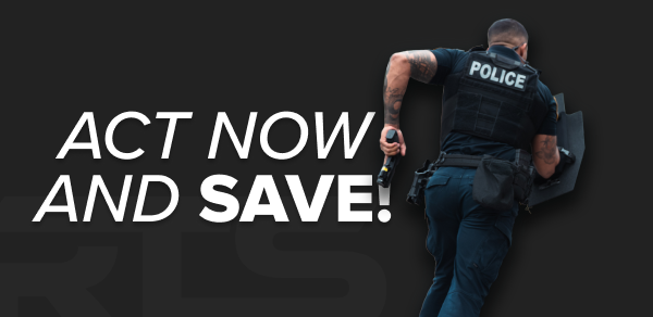 Police officer running with text 'Act Now and Save'