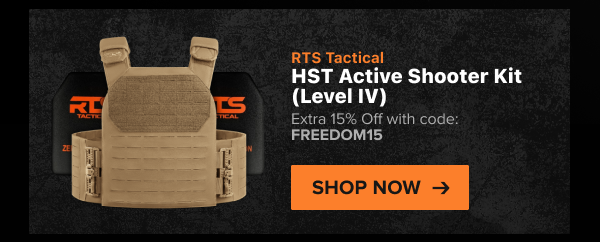 RTS Tactical Level IV Ceramic HST Active Shooter Kit in tan with armor plates. Extra 15% off with FREEDOM15.