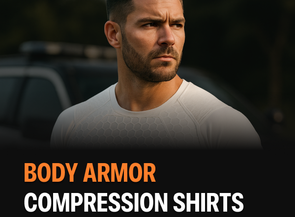 Law enforcement officer wearing RTS Tactical Body Armor Compression Shirt for discreet ballistic protection.