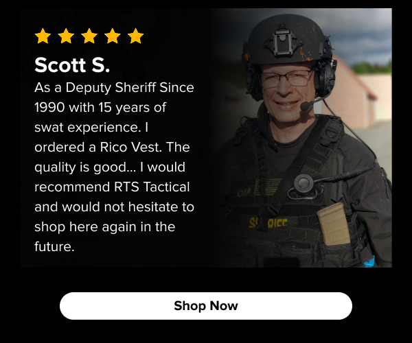 Deputy Sheriff Scott S. in tactical helmet reviewing the RICO Vest – 15 years SWAT experience