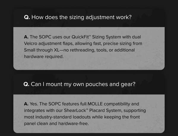 FAQ's about the plate carrier sizing system and MOLLE compatibility details