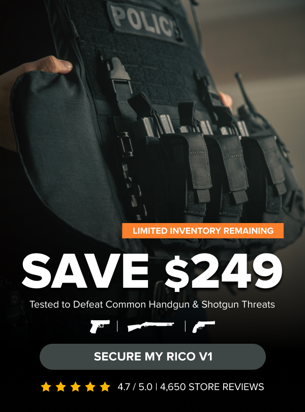 RTS Tactical RICO V1 ballistic vest – save $249. Tested to defeat common handgun and shotgun threats.